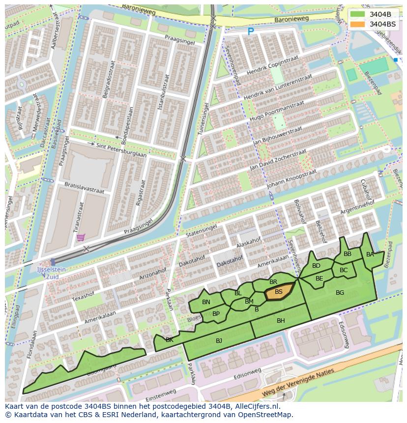 Afbeelding van het postcodegebied 3404 BS op de kaart.
