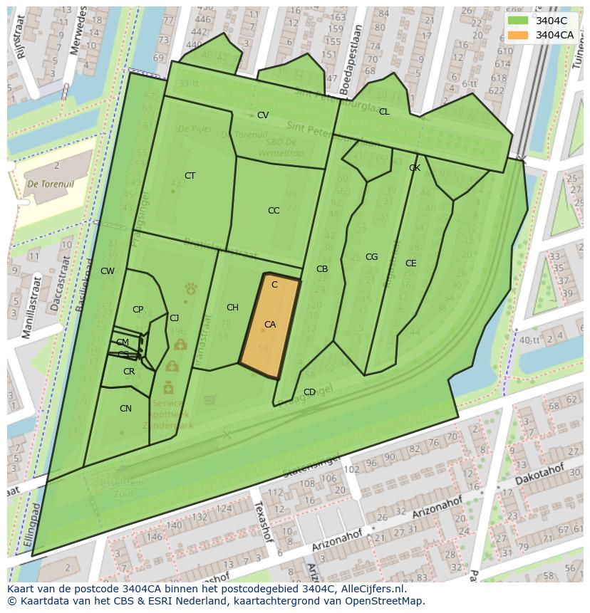 Afbeelding van het postcodegebied 3404 CA op de kaart.