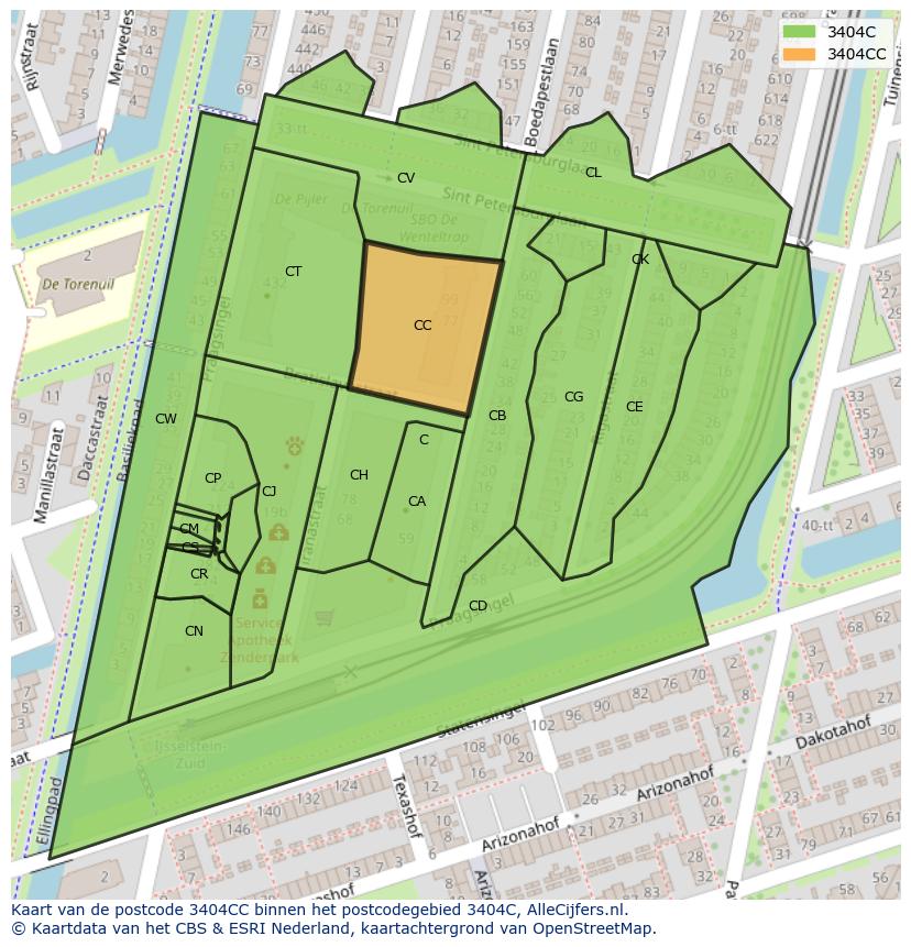 Afbeelding van het postcodegebied 3404 CC op de kaart.