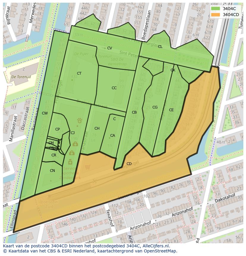 Afbeelding van het postcodegebied 3404 CD op de kaart.