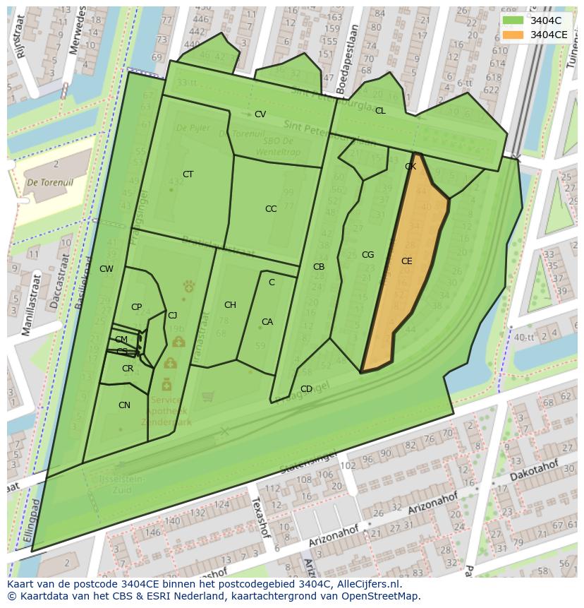 Afbeelding van het postcodegebied 3404 CE op de kaart.