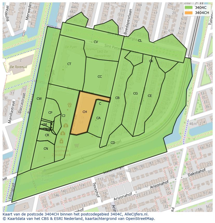 Afbeelding van het postcodegebied 3404 CH op de kaart.