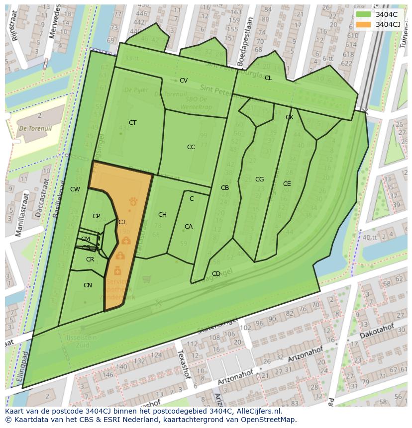 Afbeelding van het postcodegebied 3404 CJ op de kaart.