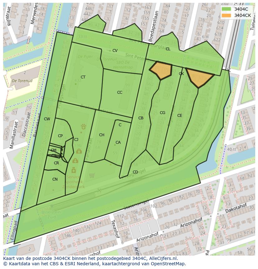 Afbeelding van het postcodegebied 3404 CK op de kaart.