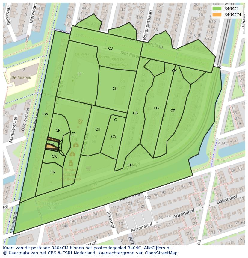 Afbeelding van het postcodegebied 3404 CM op de kaart.