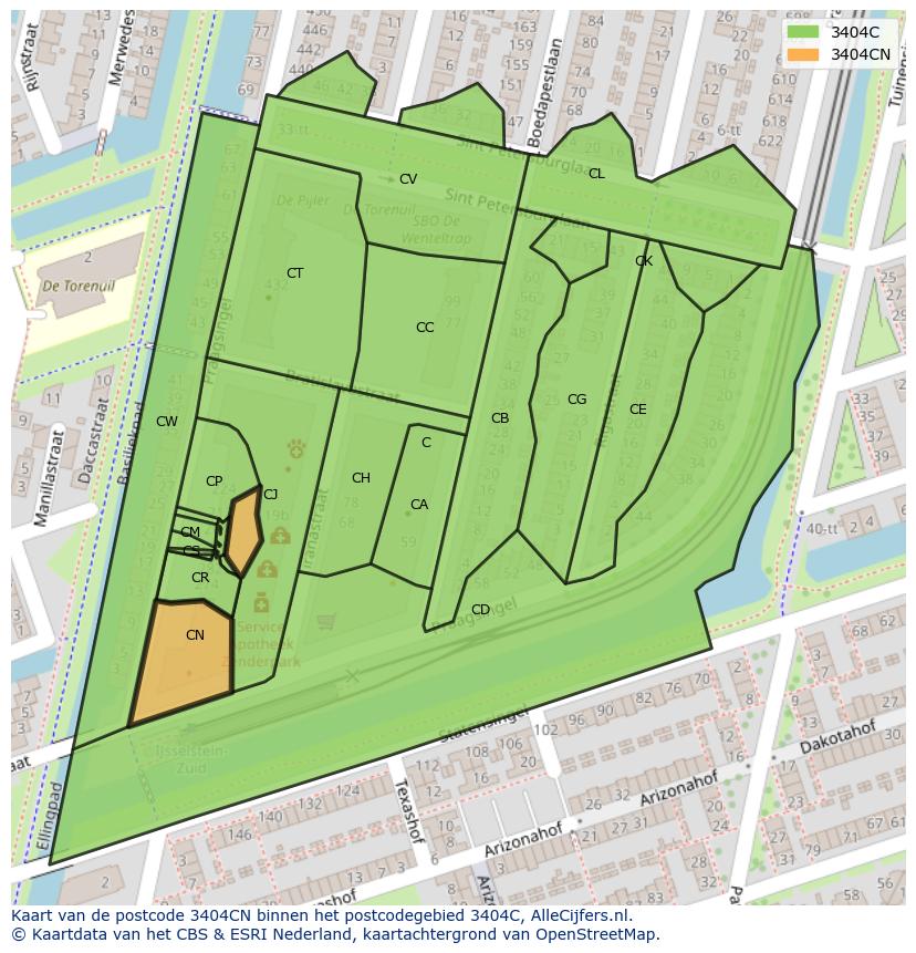 Afbeelding van het postcodegebied 3404 CN op de kaart.