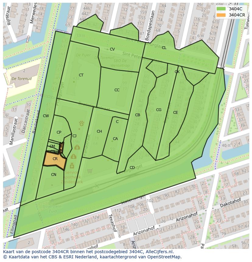 Afbeelding van het postcodegebied 3404 CR op de kaart.