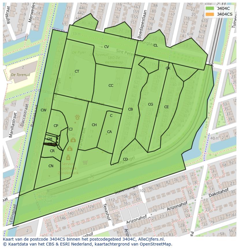 Afbeelding van het postcodegebied 3404 CS op de kaart.