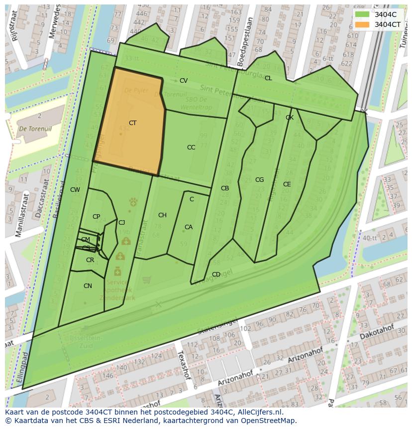 Afbeelding van het postcodegebied 3404 CT op de kaart.