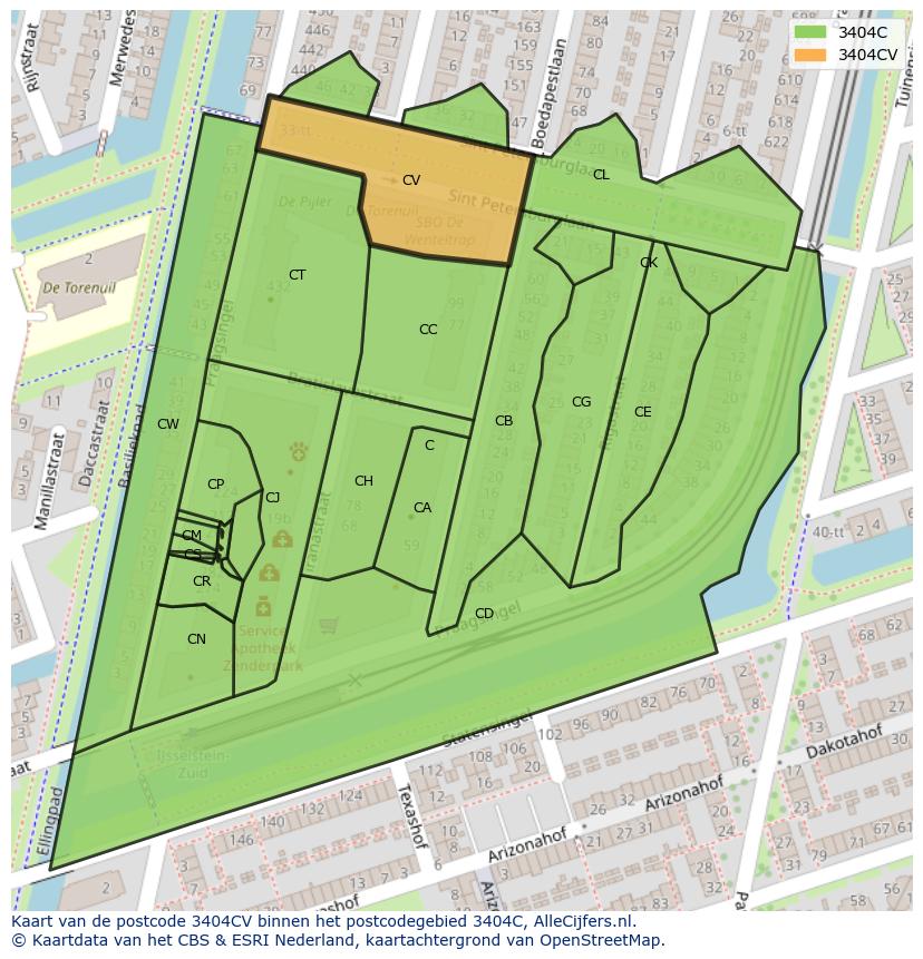 Afbeelding van het postcodegebied 3404 CV op de kaart.