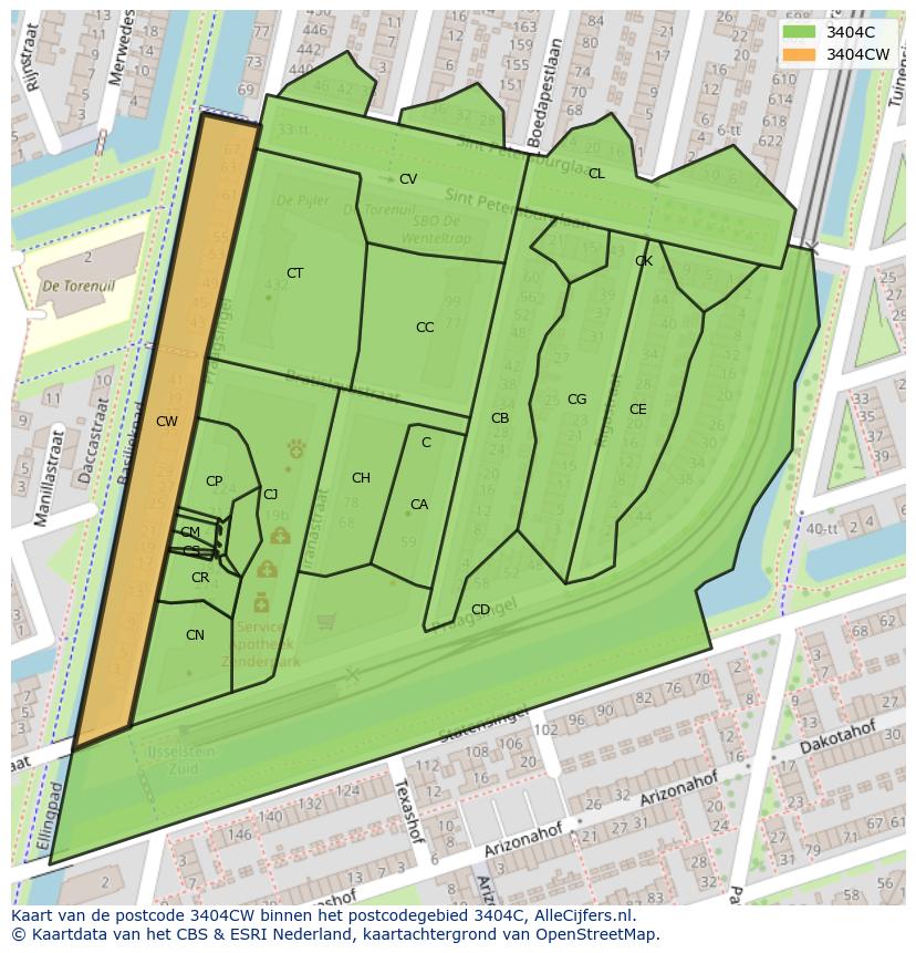 Afbeelding van het postcodegebied 3404 CW op de kaart.