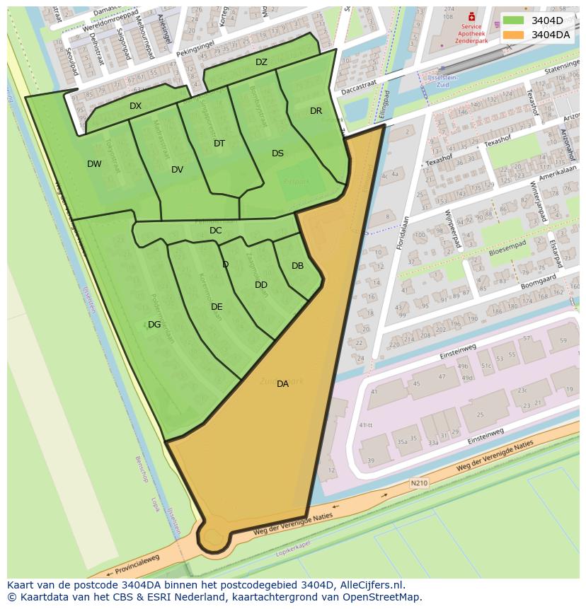 Afbeelding van het postcodegebied 3404 DA op de kaart.