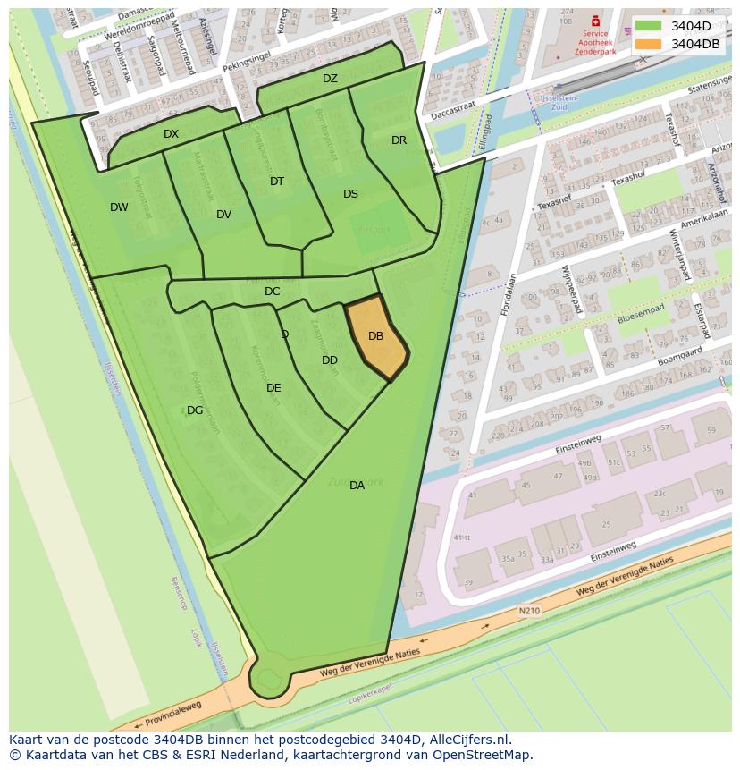 Afbeelding van het postcodegebied 3404 DB op de kaart.