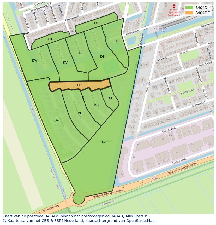 Afbeelding van het postcodegebied 3404 DC op de kaart.