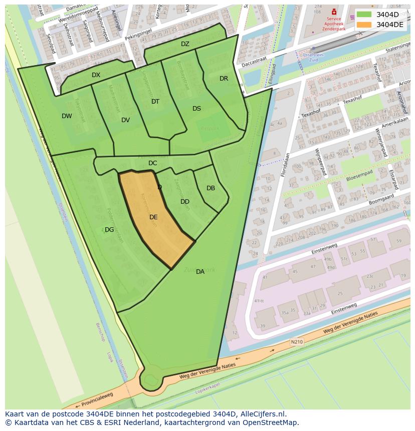 Afbeelding van het postcodegebied 3404 DE op de kaart.