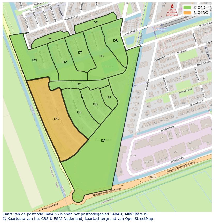 Afbeelding van het postcodegebied 3404 DG op de kaart.