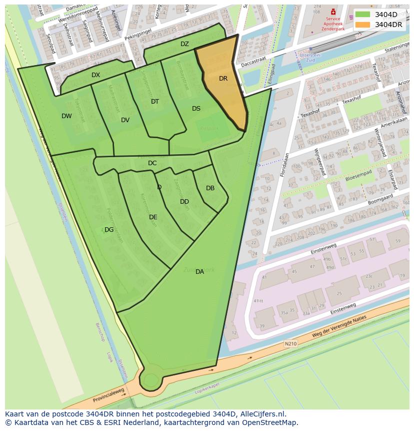 Afbeelding van het postcodegebied 3404 DR op de kaart.