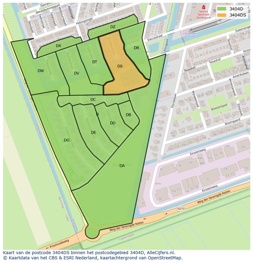 Afbeelding van het postcodegebied 3404 DS op de kaart.
