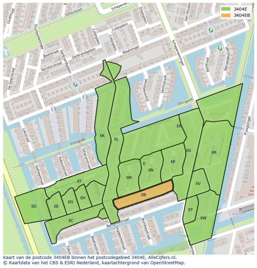 Afbeelding van het postcodegebied 3404 EB op de kaart.