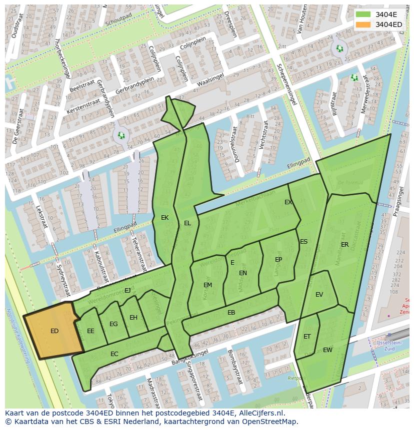 Afbeelding van het postcodegebied 3404 ED op de kaart.