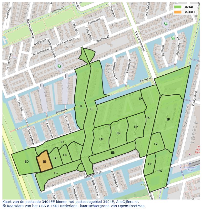 Afbeelding van het postcodegebied 3404 EE op de kaart.