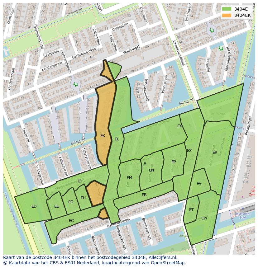 Afbeelding van het postcodegebied 3404 EK op de kaart.