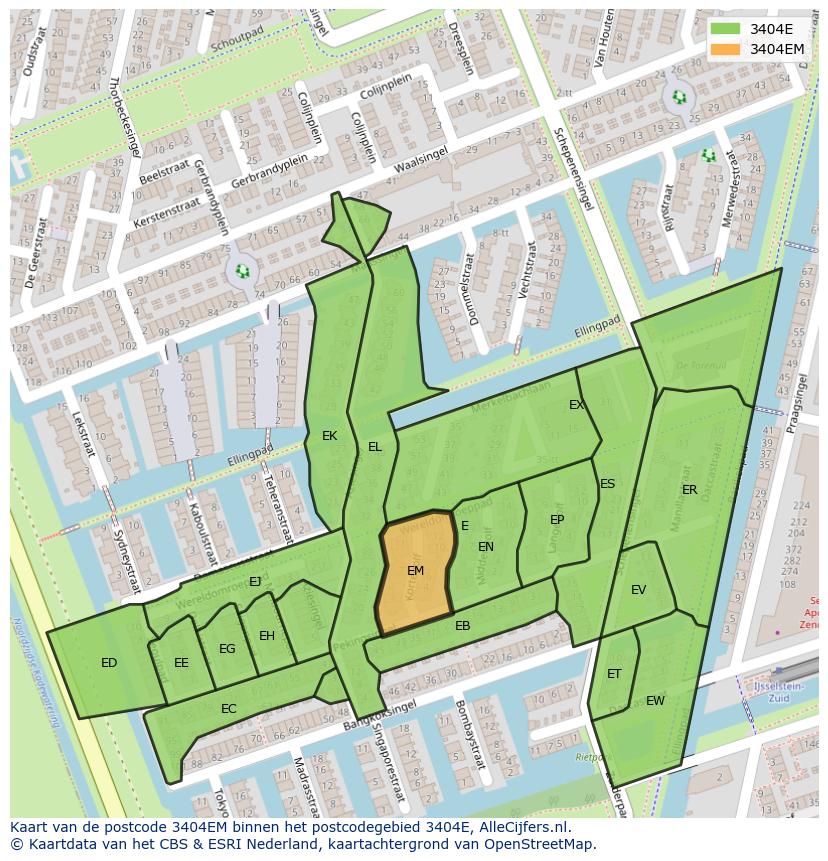 Afbeelding van het postcodegebied 3404 EM op de kaart.