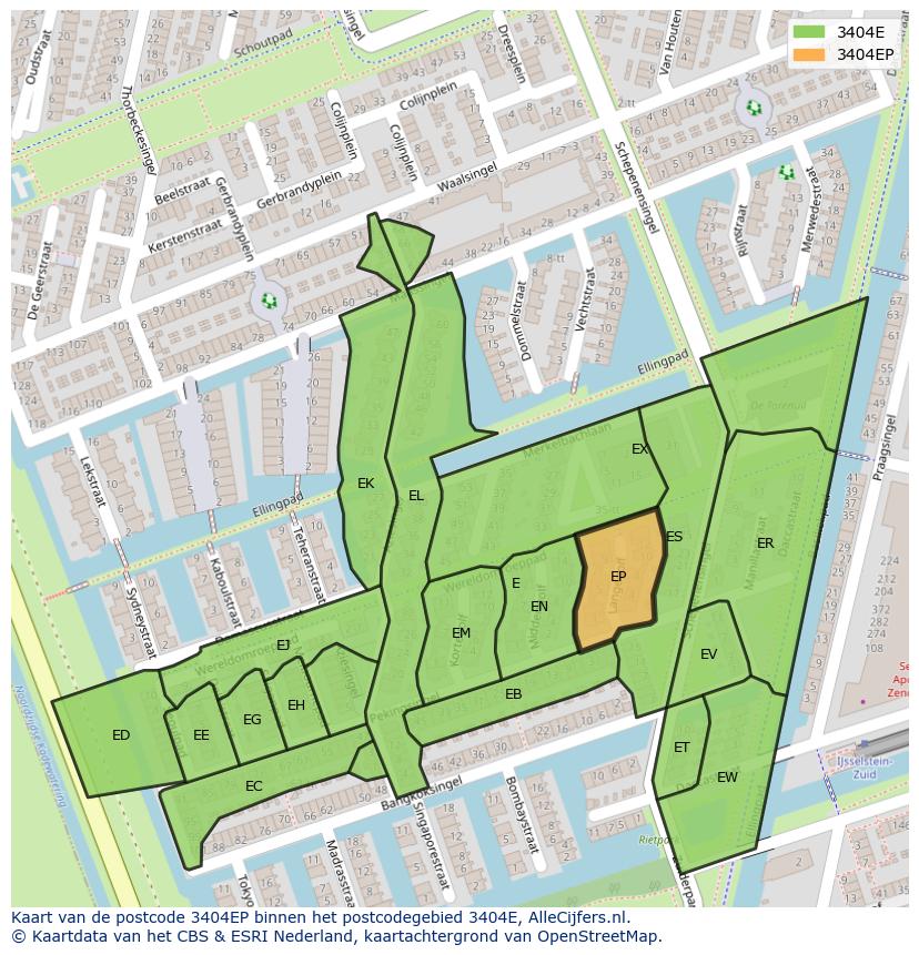 Afbeelding van het postcodegebied 3404 EP op de kaart.
