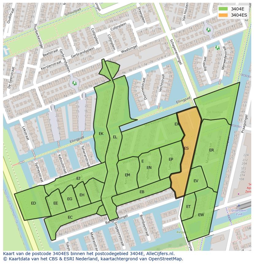 Afbeelding van het postcodegebied 3404 ES op de kaart.