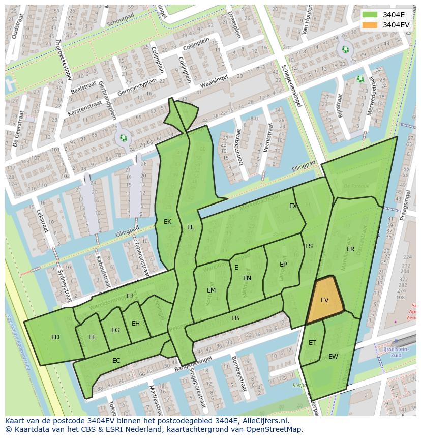 Afbeelding van het postcodegebied 3404 EV op de kaart.