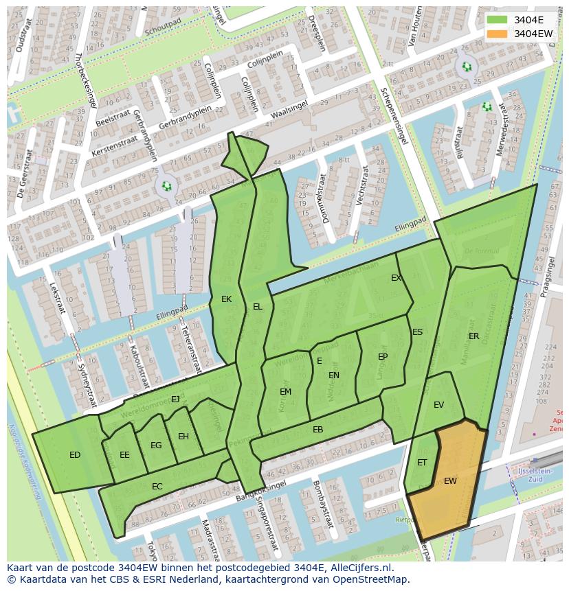 Afbeelding van het postcodegebied 3404 EW op de kaart.