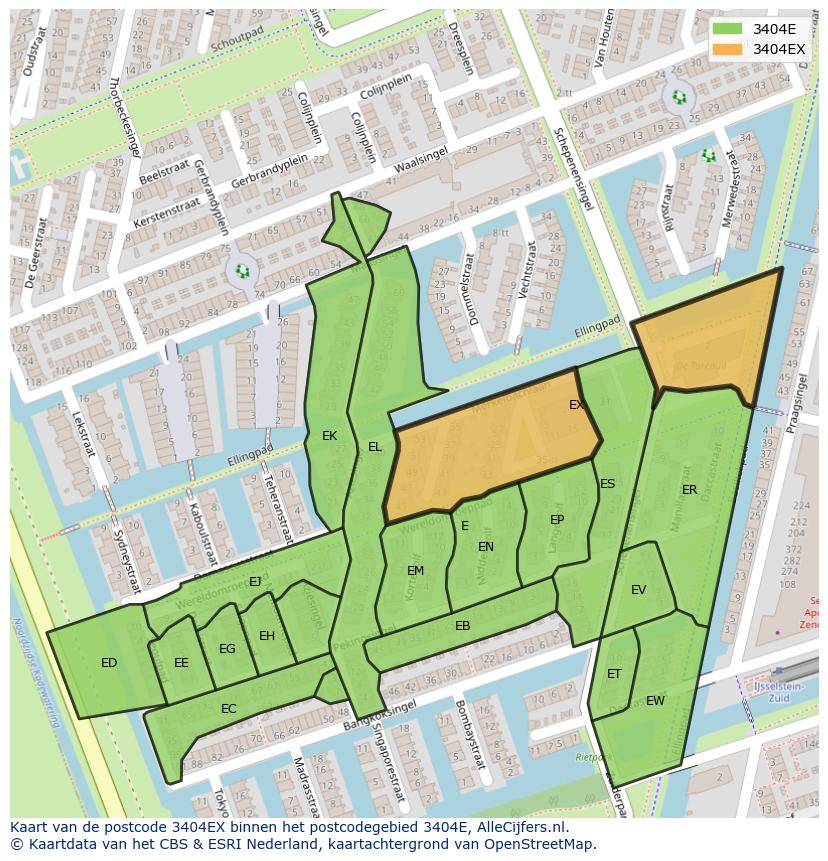 Afbeelding van het postcodegebied 3404 EX op de kaart.