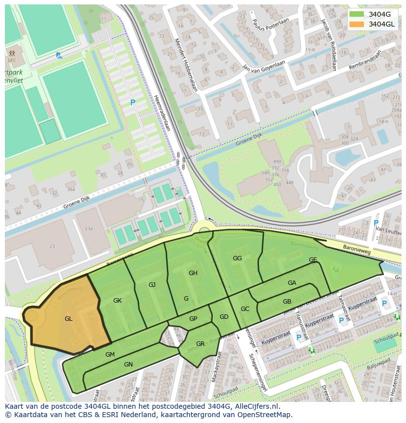 Afbeelding van het postcodegebied 3404 GL op de kaart.