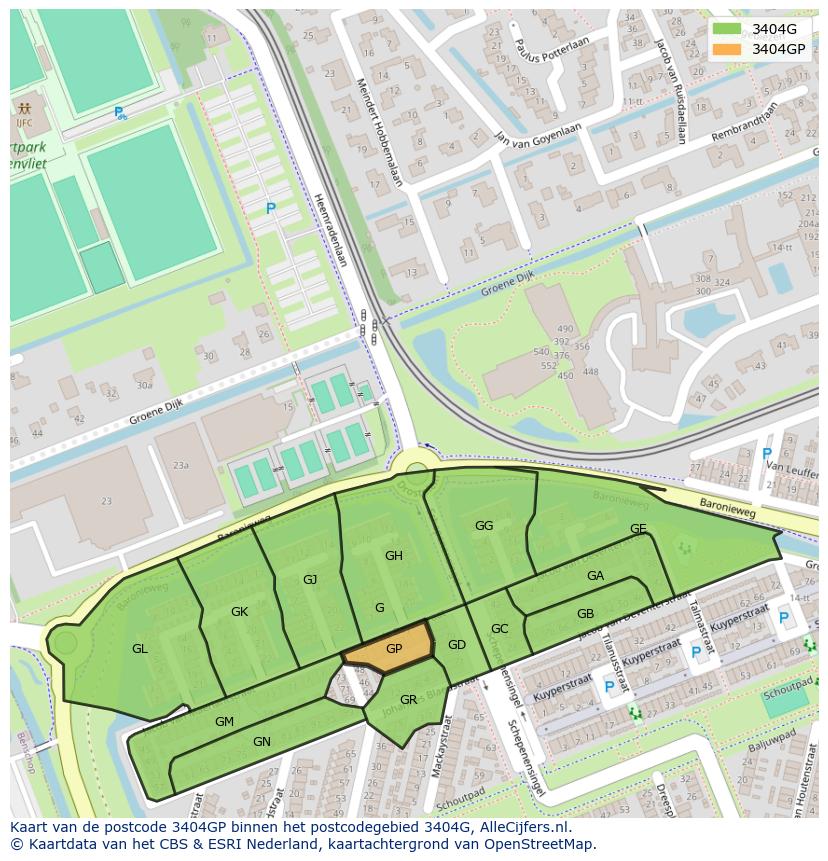 Afbeelding van het postcodegebied 3404 GP op de kaart.