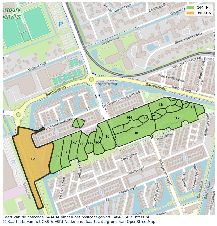 Afbeelding van het postcodegebied 3404 HA op de kaart.