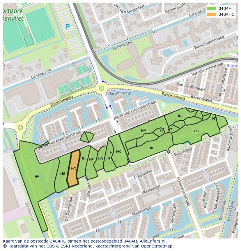 Afbeelding van het postcodegebied 3404 HC op de kaart.