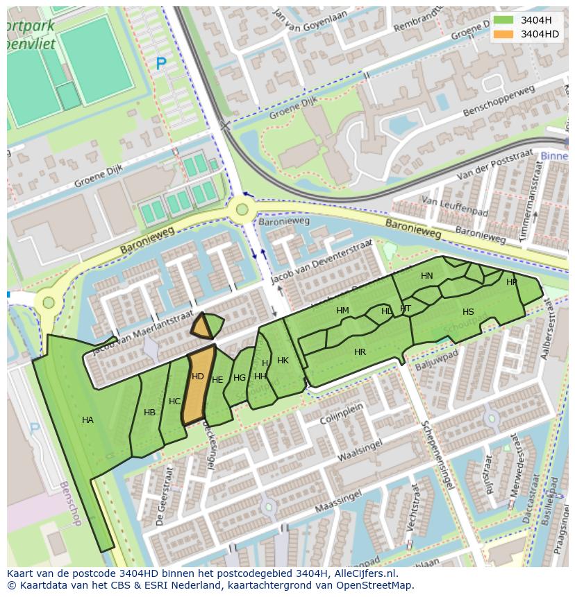 Afbeelding van het postcodegebied 3404 HD op de kaart.