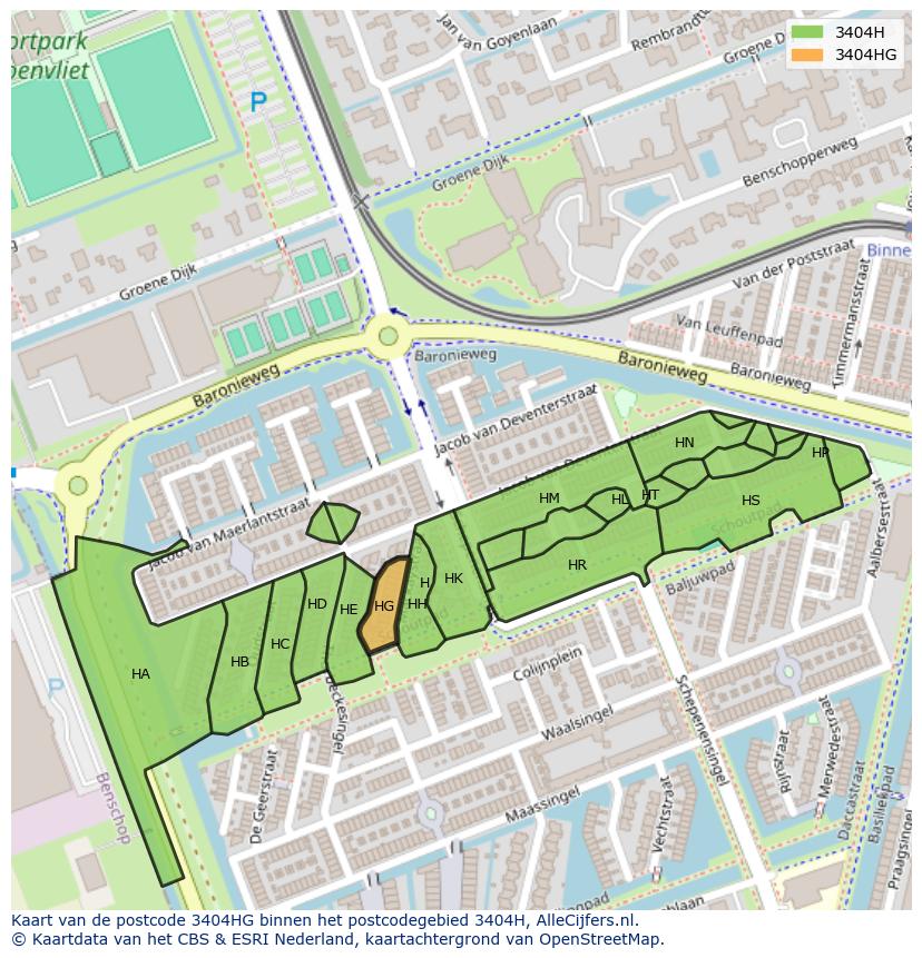 Afbeelding van het postcodegebied 3404 HG op de kaart.