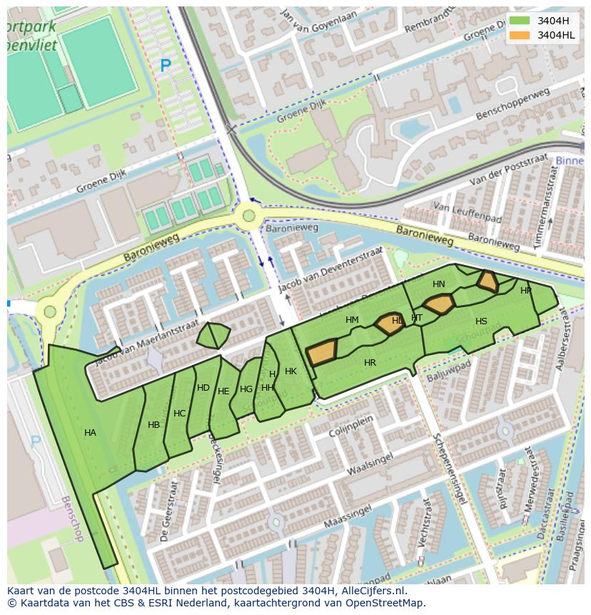Afbeelding van het postcodegebied 3404 HL op de kaart.