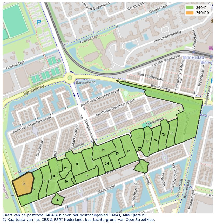 Afbeelding van het postcodegebied 3404 JA op de kaart.