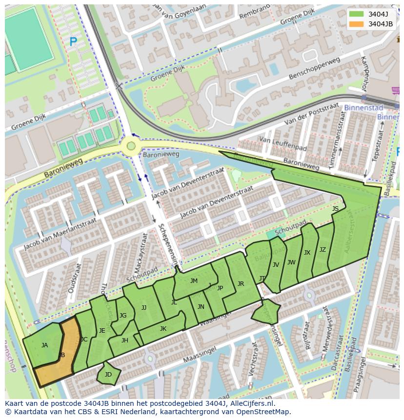 Afbeelding van het postcodegebied 3404 JB op de kaart.