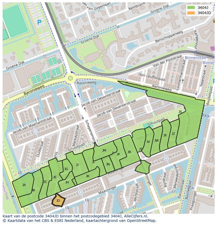 Afbeelding van het postcodegebied 3404 JD op de kaart.