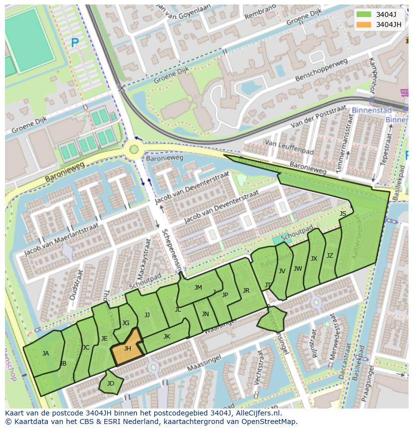 Afbeelding van het postcodegebied 3404 JH op de kaart.