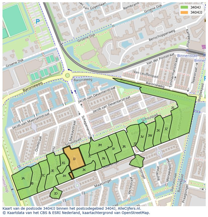 Afbeelding van het postcodegebied 3404 JJ op de kaart.