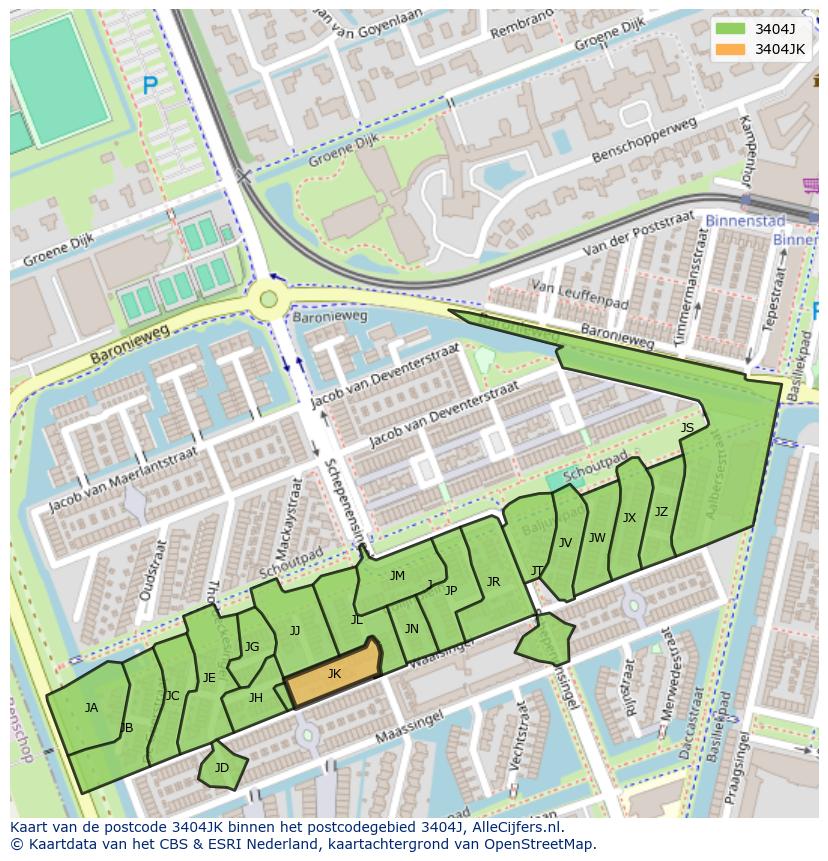 Afbeelding van het postcodegebied 3404 JK op de kaart.