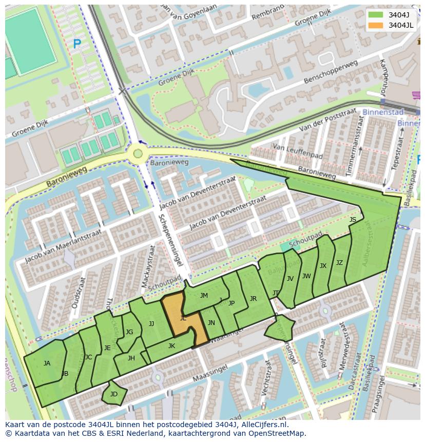 Afbeelding van het postcodegebied 3404 JL op de kaart.