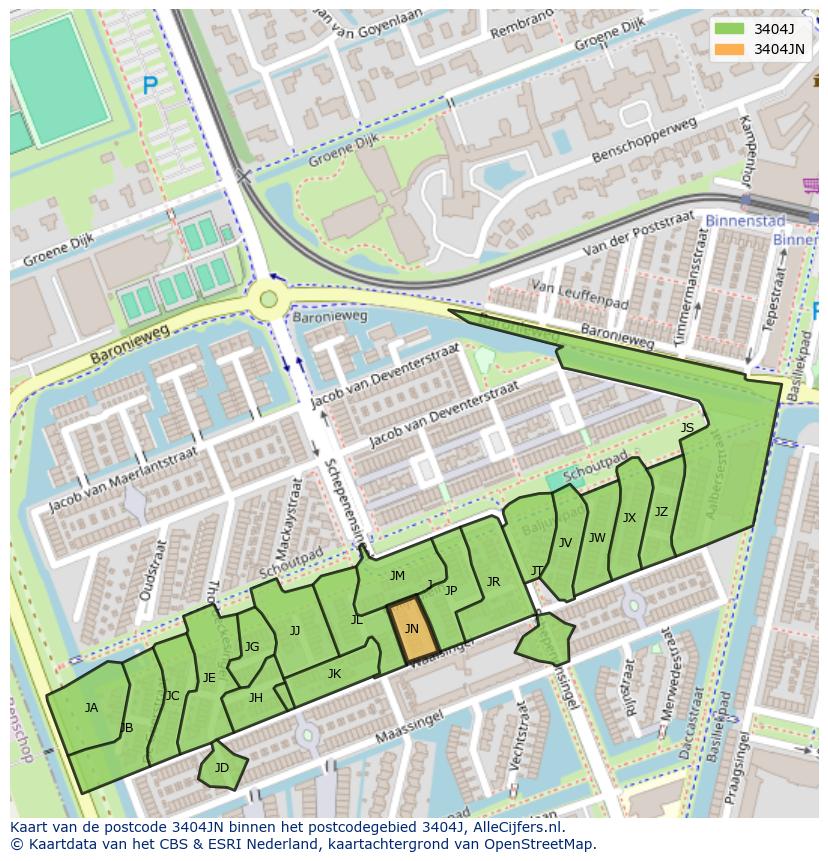 Afbeelding van het postcodegebied 3404 JN op de kaart.
