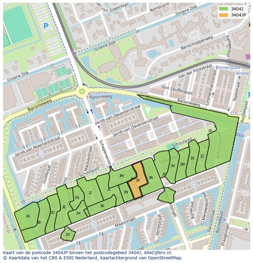Afbeelding van het postcodegebied 3404 JP op de kaart.