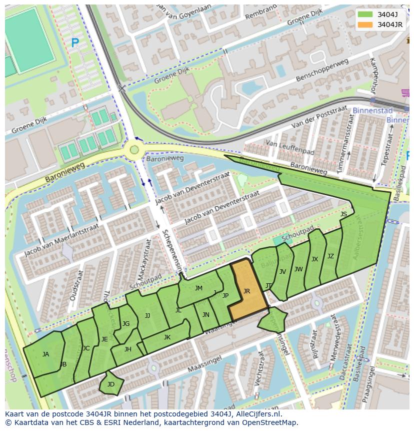 Afbeelding van het postcodegebied 3404 JR op de kaart.