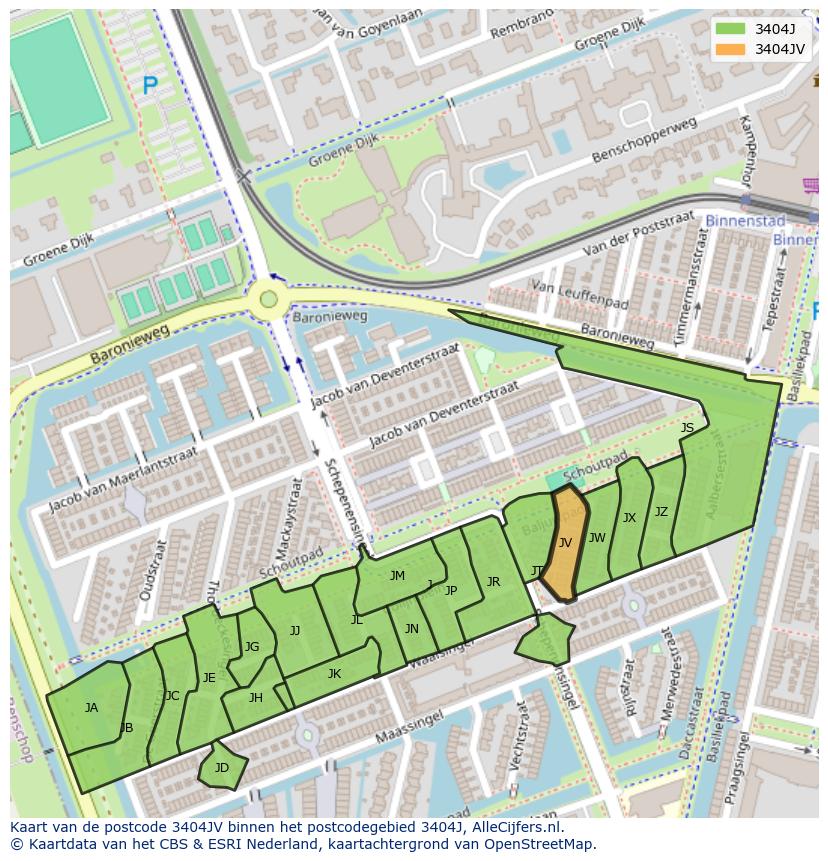 Afbeelding van het postcodegebied 3404 JV op de kaart.